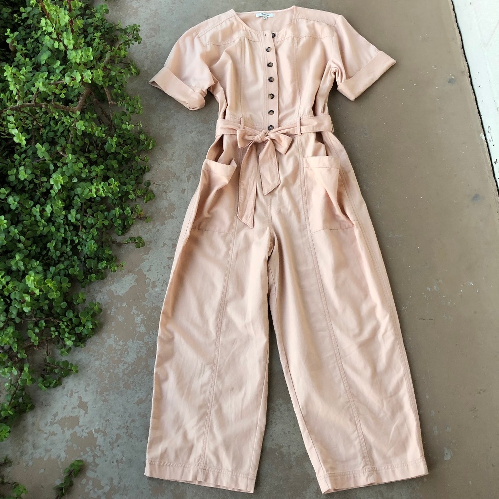 Madewell Top-Stitched Coverall Coral Jumpsuit